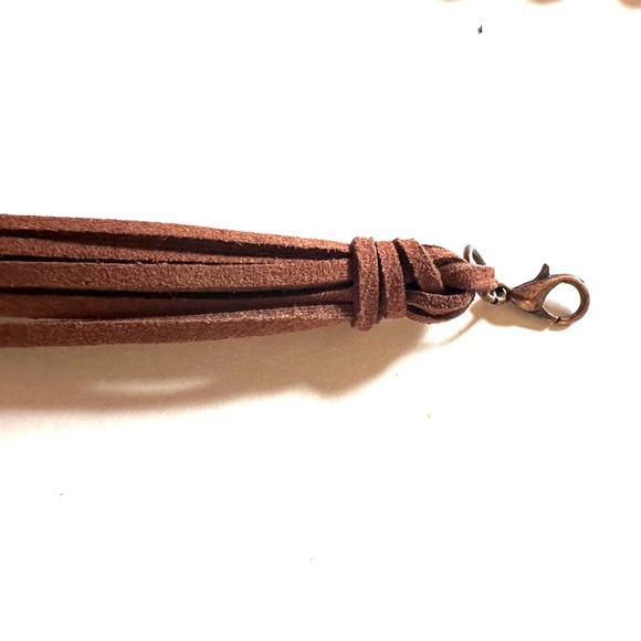 LONG 36" /Prayer Meditation Long Necklace w Brown Leather Tassel Accessible - Picture 6 of 8
